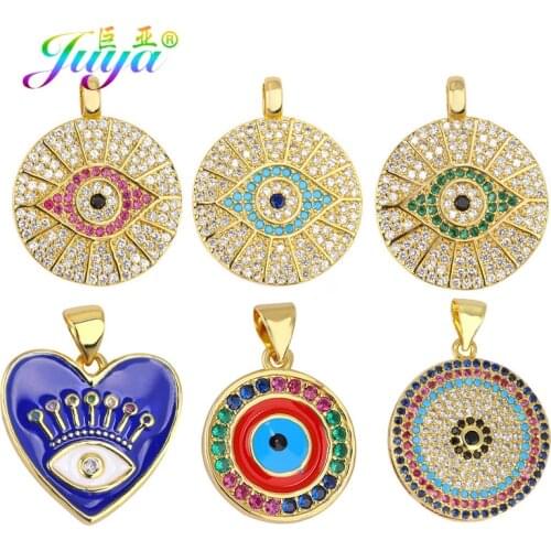 Juya DIY Evil Eye Charms Jewelry Making Supplies For Handmade Micro Pave Zircon Enamel Greek Evil Eye Pendants Accessories