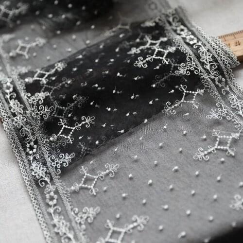 22cm Wide 5meter/pack Bilateral Polyester Black Mesh Embroider Lace Fabric Mesh have Stretch Sewing Trim Dress Accessories X492