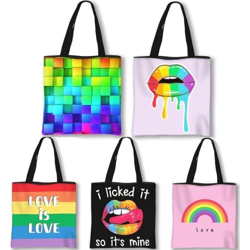 New Rainbow Lips Handbag Fashion Pride Lgbt Gay Love Lesbian Shoulder Bag Love Is Love Tote Bags Travel Pansexual Shopping Bag