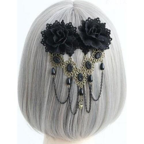 Vintage Black Rose Hair Clip Gothic Flower Bobby Pin Barrettes Hair Accessories Goth