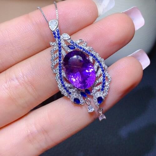 High Quality Jewelry Luxury Geometric Leaf Pendant Necklace Inlay Oval Dazzling Purple Crystal Zircon Women Party Charm Clavicle