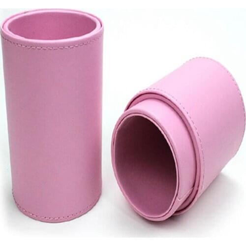 High quality pu barrel cosmetic brushes set 's container black PU round box brush kits handle