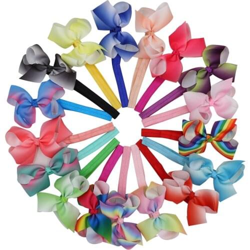 XIMA 2017 17pcs/lot 4.5'' Newest Grosgrain Ribbon Hair Bows Elastic Soft Headbands for Girls Teens Toddlers and Kids