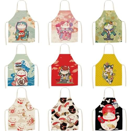Japanese and wind cute money cat collection 2019 new cotton hemp apron 68X55cm
