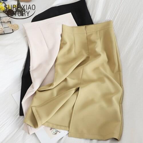 Candy Color Skirts Women High Waist Solid Straight Elegant Split Skirt Highstreet Midi Skirts Women 2021 Spring Summer New 13555
