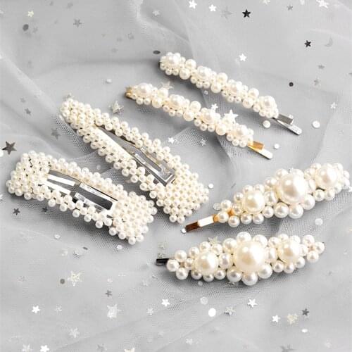Pearl Hair Clip Snap Button Hair Pins For Women Sweet Pearl Hairpin Clips Jewelry Lady Barrette Stick Barrettes For Women Girl