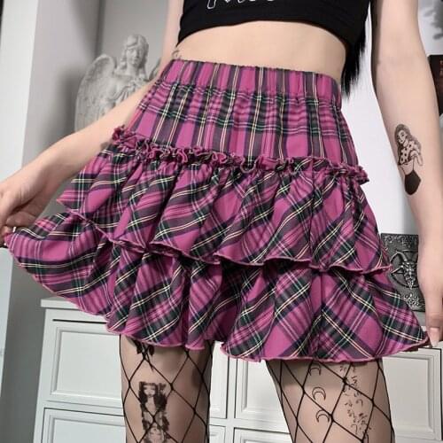 Goth Skirt Japanese College Style Youth Girl Plaid Skirt Female High Waist Slim Lolita Cosplay Y2k Skirt Pink Skirt