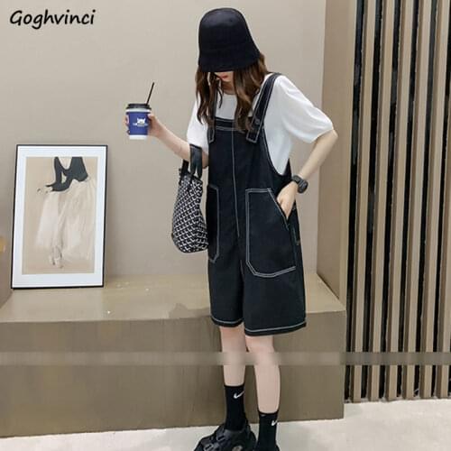 Rompers Women Suspender Loose Wide-leg Knee-length Stylish All-match Casual Korean Streetwear Ulzzang Office Ladies Chic Daily
