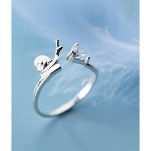 925 Sterling Silver Cute Simple snail Zircon Finger Ring Adjustable Rings For Women Jewelry
