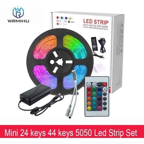 DC12V 5m SM5050 30/60leds/m IP65 Waterproof Colorful Mini 24-key 44-key Infrared Remote Control Power Supply Set