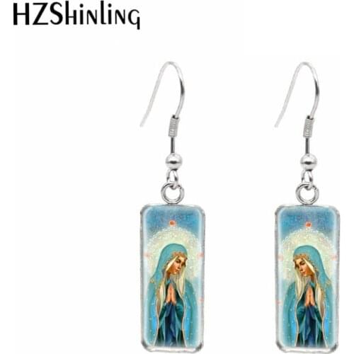 2019 New Fashion Stainless Steel Square French Hook Earring Virgin Mary Catholic Church Earrings Accessory Handmade Jewelry