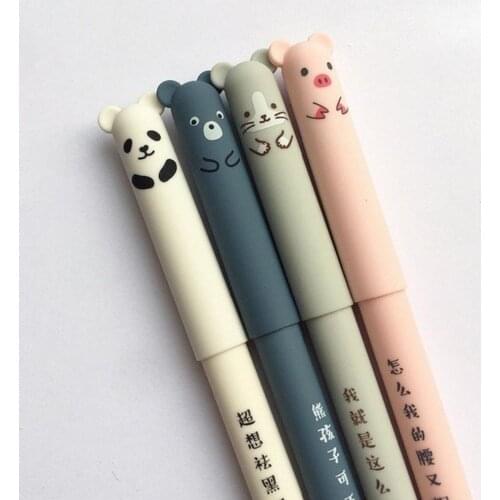 4Pcs/Set Gel Pens 0.35mm Cartoon Animal Erasable Blue Ink Gel Pen Student Stationery Gift caneta gel