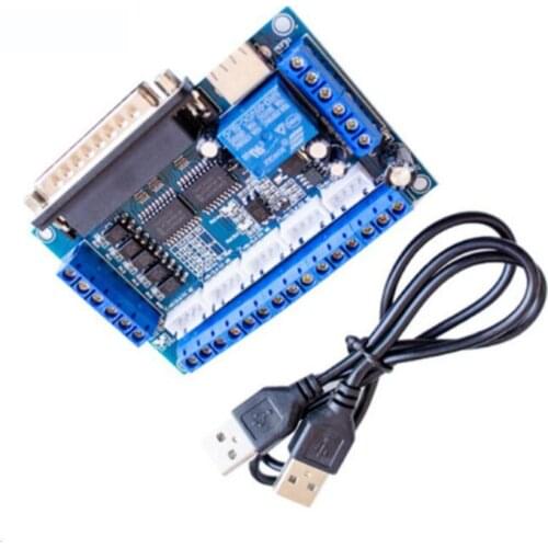 5 axis CNC Breakout Board Stepper Motor Driver MACH3 Parallel Port Control Module Controller with Optical Coupler USB Cable