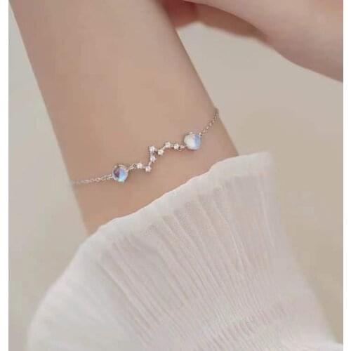 925 Sterling Silver Moonstone Round Bead Charm Bracelet & Bangle For Women Girls Wedding Party Jewelry sl207