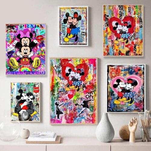 Abstract Graffiti Disney Art Mickey And Minnie Mouse Banksy Wall Art Canvas Posters And Prints Painting For Living Room Decor