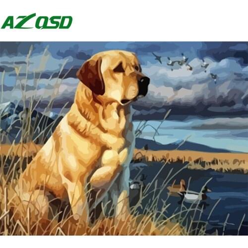 AZQSD Paint By Number Dog Canvas Painting Kits Home Decoration Oil Painting By Numbers Animal Acrylic Paint Handpainted Gift