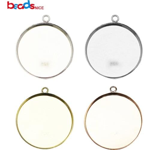 Beadsnice 925 sterling silver round pendant blank with bezel cup inlay gemstone handmake wedding gift for her ID27609
