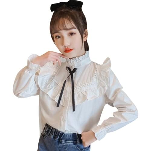 Blouse For Girls 2021 Newest Shirt For Girls Bow Childrens White Blouse For Girl Casual Style Kids Clothes Girls 6 8 10 12 14