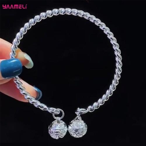 Hot Selling Lover Couple Bangle 925 Sterling Silver Two Bells Design Opening Adjustable Cuff Bracelet for Daily Decoration