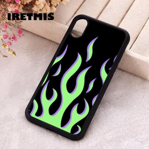 Iretmis 5 5S SE 2020 phone cover cases for iphone 6 6S 7 8 Plus X Xs XR 11 12 Mini Pro Max Silicone TPU green and purple flames