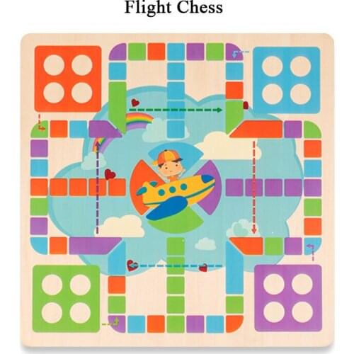 Children Wooden Board Game 2 in 1 Flight Chess Snake Ladder Chess Party Family Games Learning Education Toys for Kids