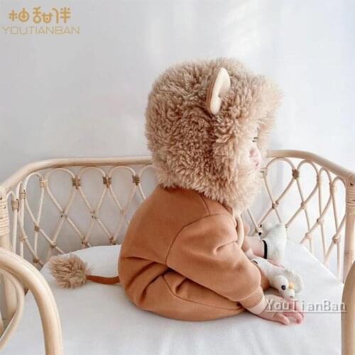 Autumn Spring Infant Baby Clothing New Boys Girls Jumpsuit Long-Sleeved Hooded Romper Snowsuit 3-24 Cute Cartoon Lion Outerwear