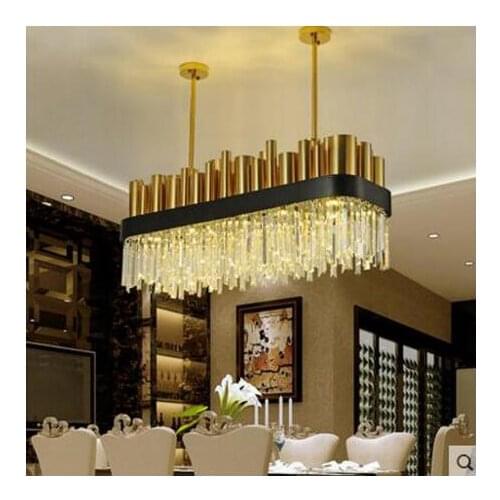 Restaurant crystal lamp square postmodern simple stainless steel bronze villa luxury LED modern crystal chandelier for bedroom