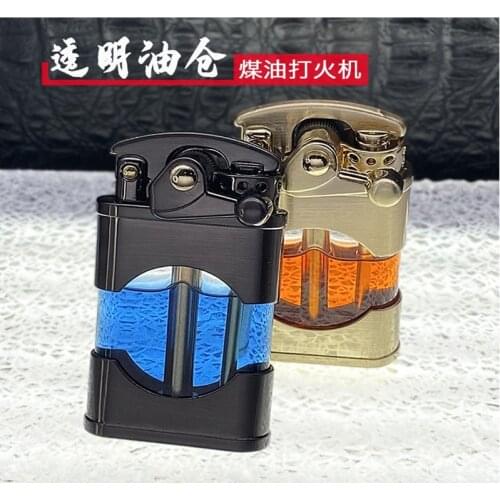 ZORRO New Creative Metal Kerosene Lighter Transparent Fuel Tank Retro Flint Grinding Wheel Lighters Cigar Accessories Men’s Gift