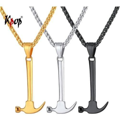 Kpop Hammer Necklace Punk Rock Jewelry Gifts for Father Boyfriend Stainless Steel Craftman Hammer Tool Pendant Necklace P2427