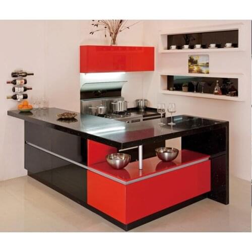 Red and black kitchen cabinet