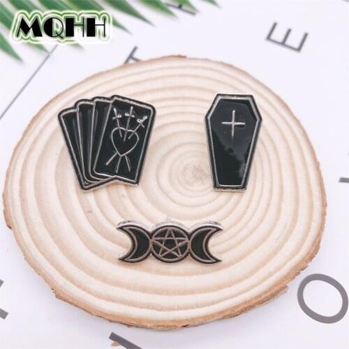 Creative Punk Dark Halloween Enamel Brooch Moon Coffin Heart Shape Pentagram Dagger Alloy Badge Pin Jewelry Gift For Friends