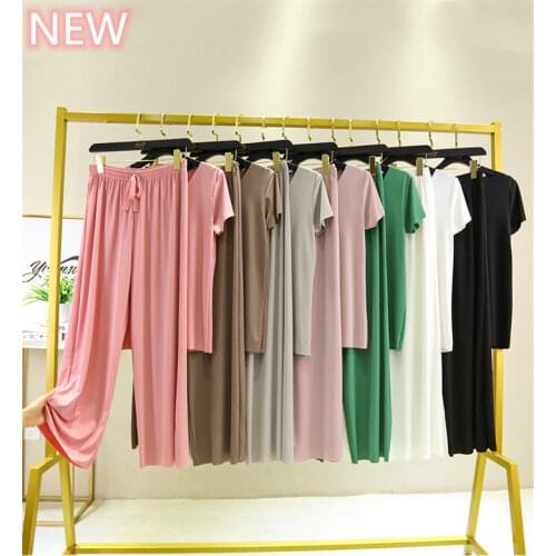 Cool Summer Pajamas Set Summer 2Piece/Set Casual Mom Female Thin Pyjama Big Size Pjs Home Solid Color Short Sleeve Sleepwear