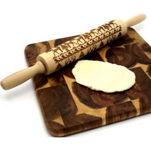 Elk Snowflake Tree Dough Engraved Roller New Year Decoration Kitchen Tools 3x Wood Christmas Embossing Rolling Pin
