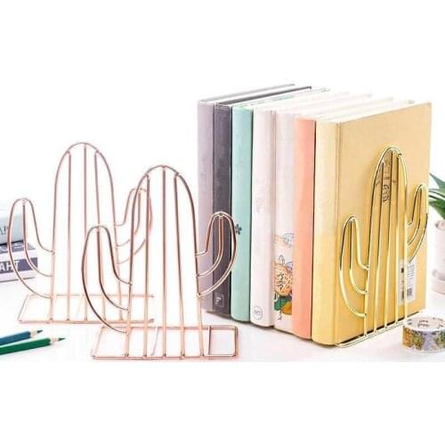 2 pcs/Pair Creative Shaped Metal Bookends Nordic Style Cactus Book Shelf Support Stand Desk Organizer Storage Holder Shelf