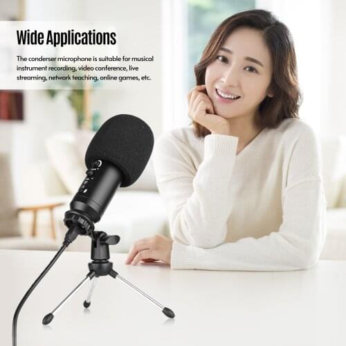 Ammoon USB Condenser Microphone Computer Mic Kit with Mini Desktop Metal Tripod Stand Windscreen USB Cable for Music Recording
