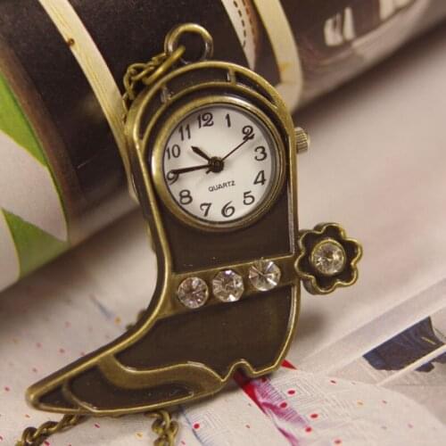 2017 cute watch toy chain quartz time new men women lady Antique Pocket Watch Necklace Bronze Pendant Crystal shoe fashion wp230