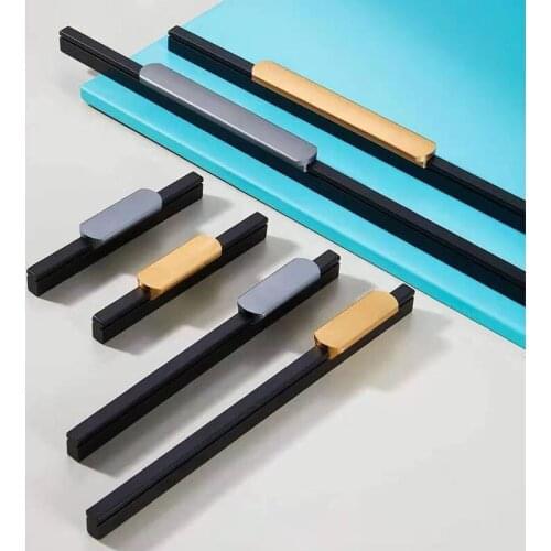 Fashion Black Kitchen Cabinet Aluminum Alloy Cupboard Door Handle Gold Drawer Knobs Long Furniture Pull Hardware