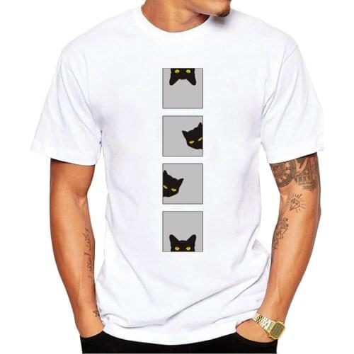 TEEHUB Hipster Cat Peeking Men T-Shirt Fashion Cats Printed Tshirts Short Sleeve O-Neck Tee Funny Tops