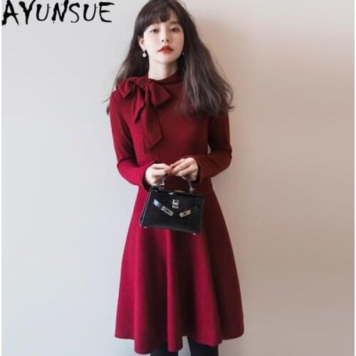 AYUNSUE Fashion Knitted Dress Female High Quality Dresses for Women Spring Autumn Elegant Vintage Sweater Dress Vestidos Mujer