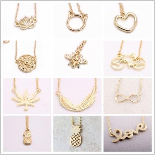 Fashion item Plant Maple leaf Fruit Pineapple Bicycle Letter Insects bees Flower Design Pendant Necklace Three Color Optional