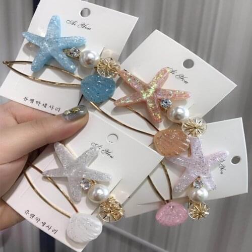 New combination ins Korean starfish hairpin bangs clip hairpin edge clip sweet personality wild hair pins 2 pcs one set