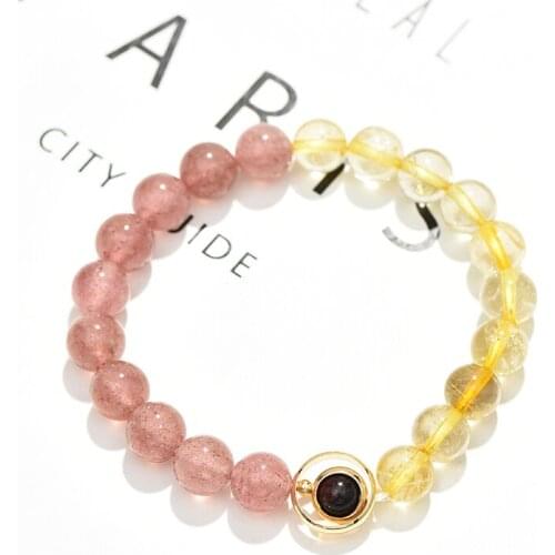 Natural strawberry crystal Rutilated bracelet female high-end atmosphere good luck bracelet does not fade