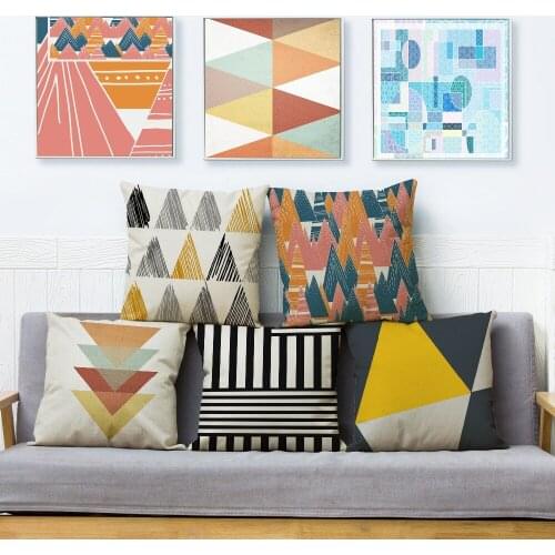 Nordic Geometric Print Pillow Cover 45*45cm Cushion Cover Beige Linen Throw Pillows Cases Car Sofa Home Decor Cushion Covers