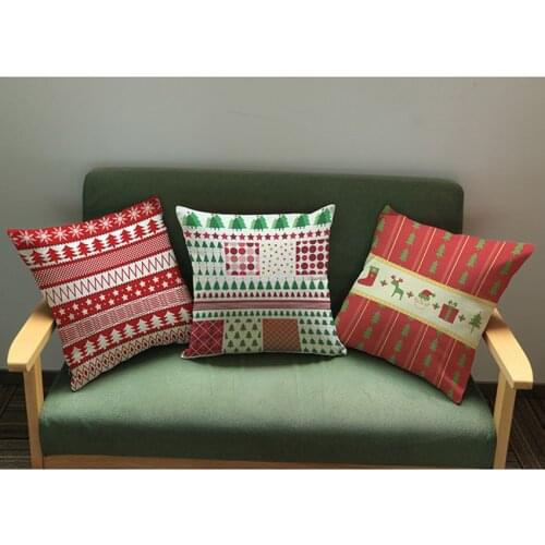 New Year Christmas Pillow Covers Home Decoration Classic Xmas Tree Snowman Santa Print Pattern Cushion Cover Cotton Linen Case