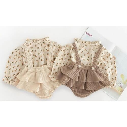 Newborn Baby Girls Clothing Set Summer Toddler Kids Pullover Shirt Strap Romper Dresses Floral Pattern Overalls Infant Jumpsuits