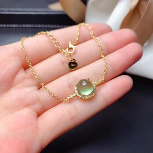 Original new diamond-studded natural prehnite egg round gold bracelet elegant charm creative retro silver jeweler