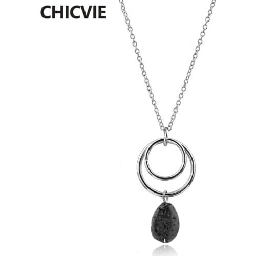 CHICVIE 2018 Double Circles Pendant Necklace Drop Water Shaped Lava Stone Necklace Display Statement necklace Pendant SNE180021