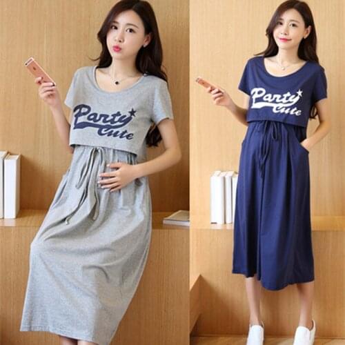 Maternity Dress Breastfeeding Two-piece Suit Short-sleeved Maternity Clothes For Pregnant Women Long Korean Skirt