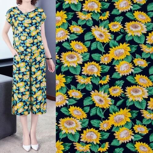 Sunflowers On Deep Blue Cotton Fabric For Dress Tissus Au MÈTre Telas Algodon Estampadas Sewing Ткань Для Шитья Vestidos Tissu