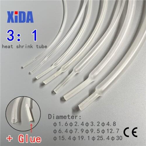 Transparent 3: 1 1 M / Lot Clear Heat Shrink Tube With Double Wall Glue Diameter 1.6 / 2.4 / 3.2 / 4.8 / 6.4 / 7.9 / 9.5 / 12.7m